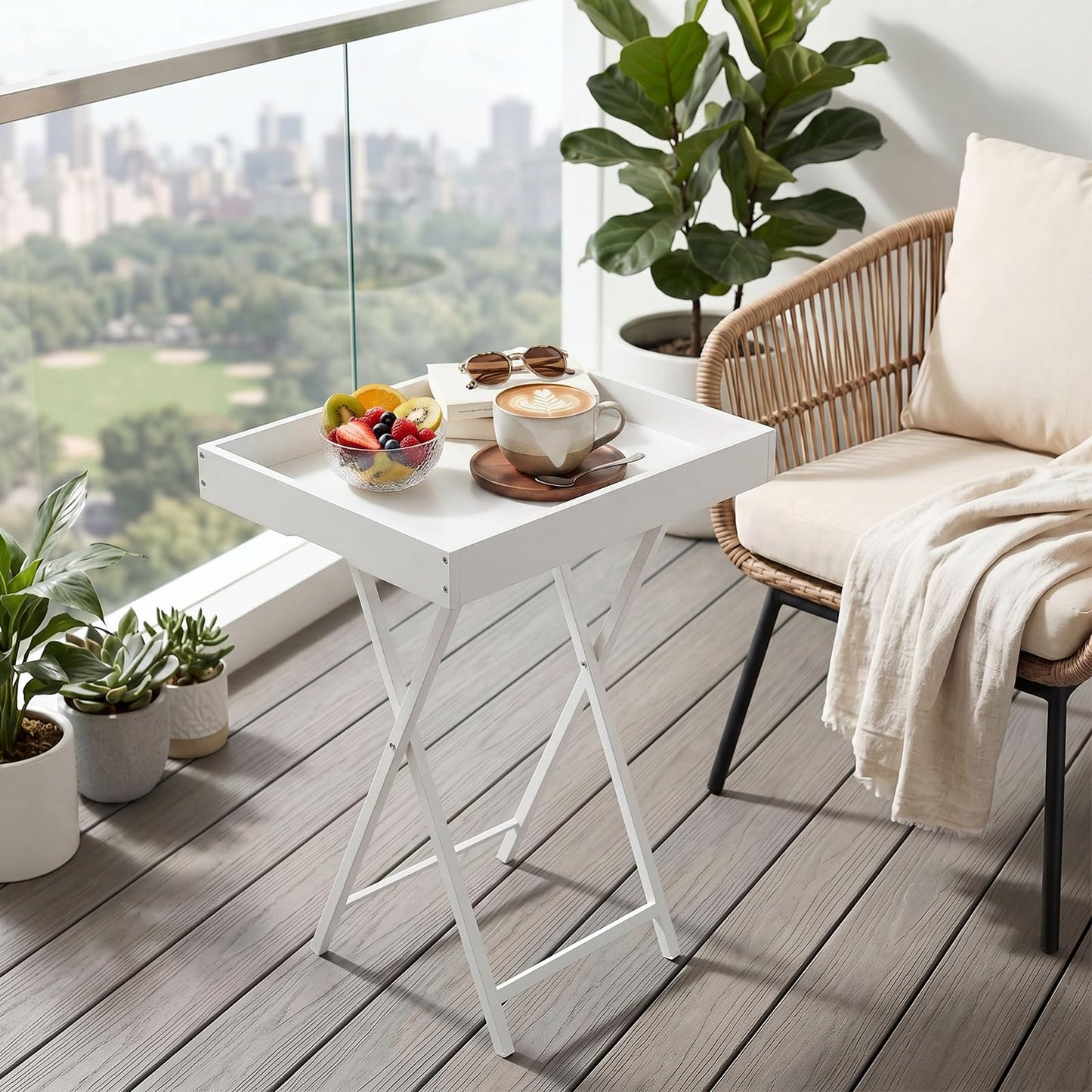 HOOBRO Folding TV Tray Table for Eating, Snack Dinner Side Table with Removable Serving Tray, Foldable Bedside Occasional Coffee Table