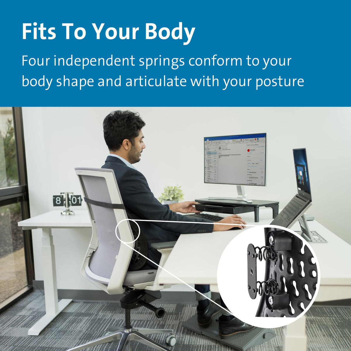 Kensington SmartFit Conform Back Rest - Ergonomic & Height Adjustable Lumbar Support Rest (K60412WW), Black
