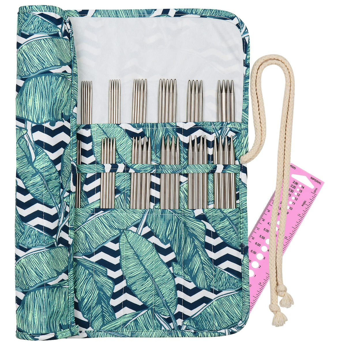 Aeelike Short Double Pointed Knitting Needles Set, 20cm Metal Knitting Needles Double Ended with Roll Case, Double Pointed Needles Knitting Pins Kit