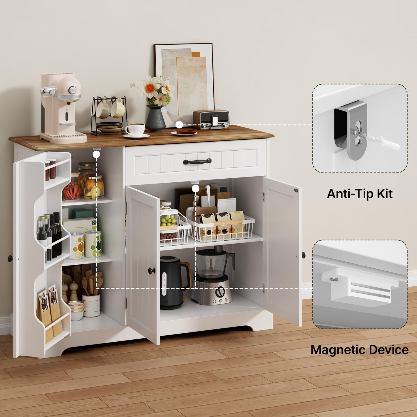 Xbro Sideboard Cabinet, Kitchen Storage Cupboard with Drawer