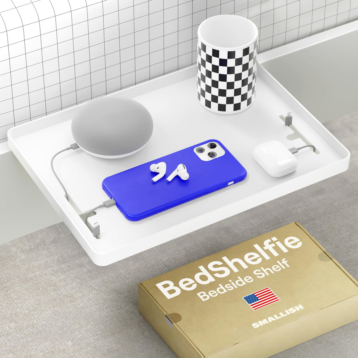 BedShelfie Bedside Shelf, Bunk Bed & Top Bunk, College Dorm Room Essentials, Clip On Nightstand, Bed Side Table Tray Organizer, Room Decor, College