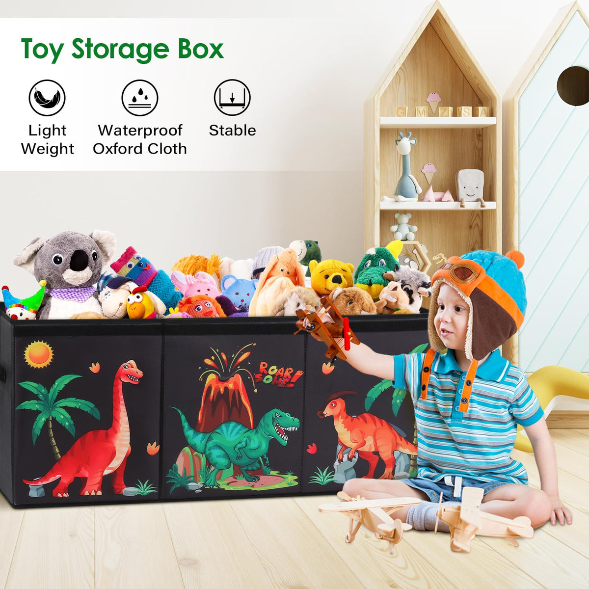 Decalsweet Dinosaur Extra Large Kids Toy Storage Box with Lid,Foldable Oxford Toy Storage Organizer Box for Boys-963240cm-Lightweight Toy Chest with