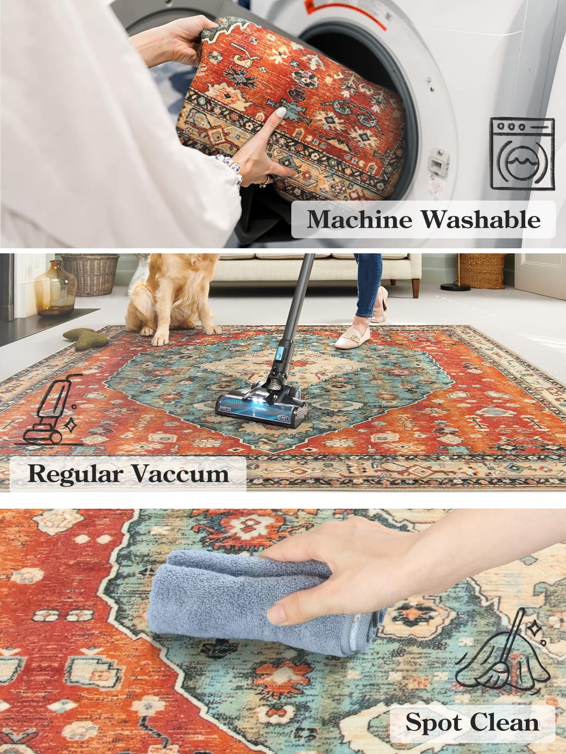 Boho Tribal Area Rug 90x150cm, KIMODE Distressed Entry Throw Rug Bohemian Faux Wool Indoor Accent Rug Non-Slip Washable Low-Pile Carpet for Entrance
