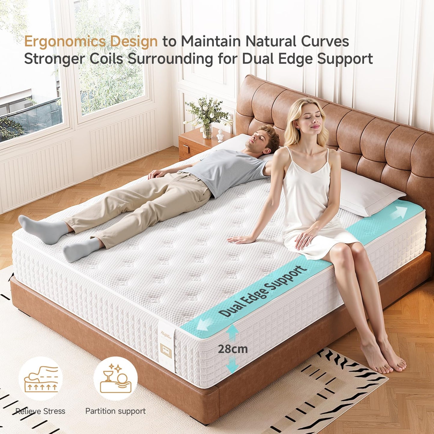 Small Double Mattress,4FT Mattress Orthopaedic Medium-Firm,11.02 Inch Foam and Pocket Springs Rolled & Compressed,Comfort-Pressure Relief for