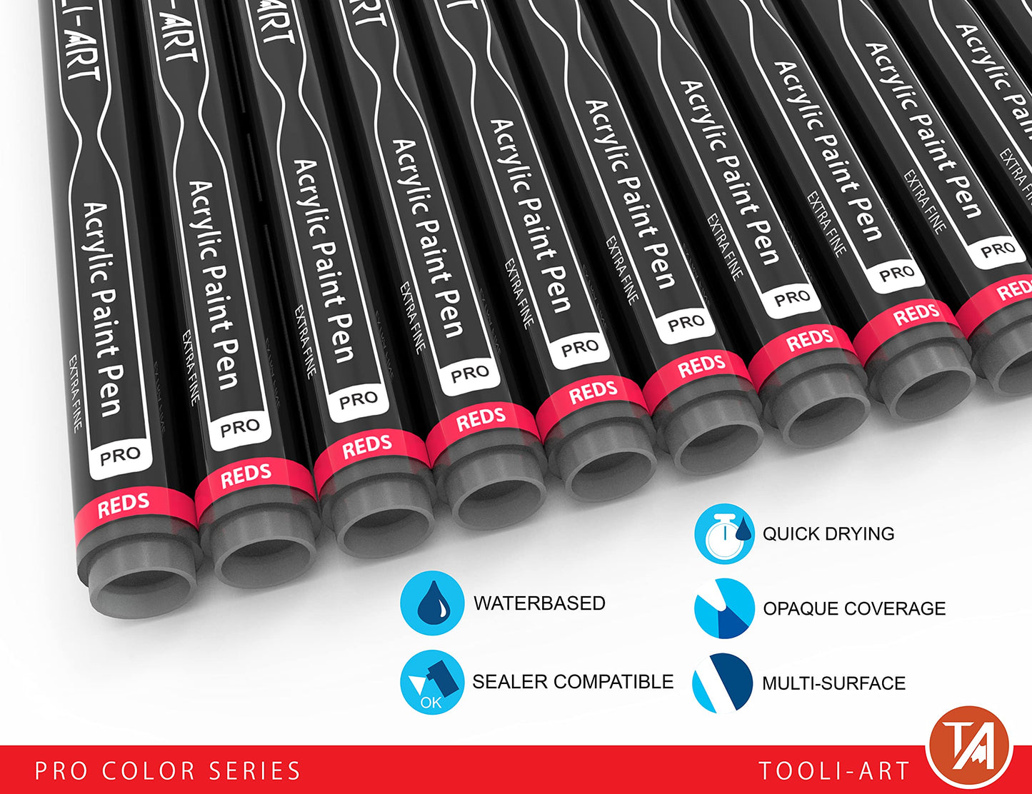 Acrylic Paint Pens 22 Red & Pink Tones Assorted Pro Colour Series Markers Set 0.7mm Extra Fine Tip for Rock Painting, Glass, Mugs, Wood, Metal,