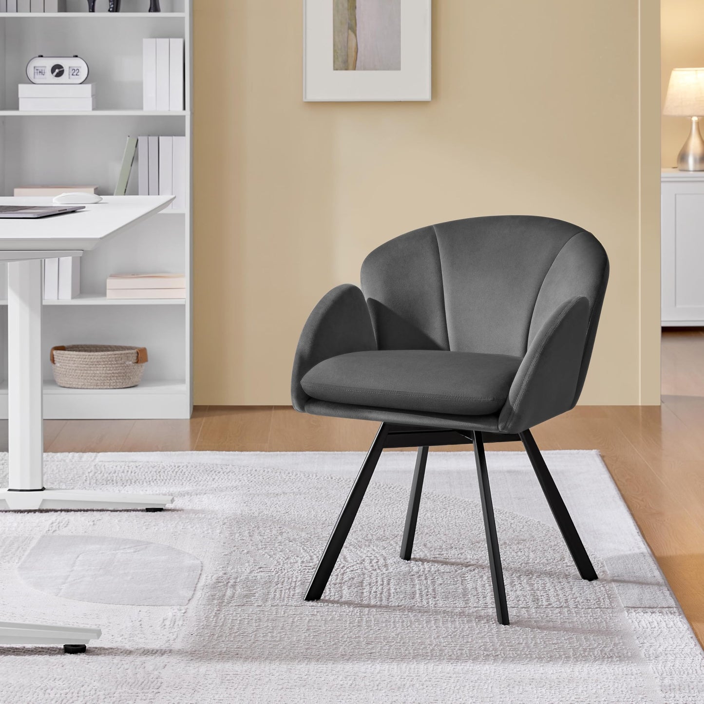 Yaheetech Swivel Tub Chair, Flower Shape Velvet Armchair, Dark Grey