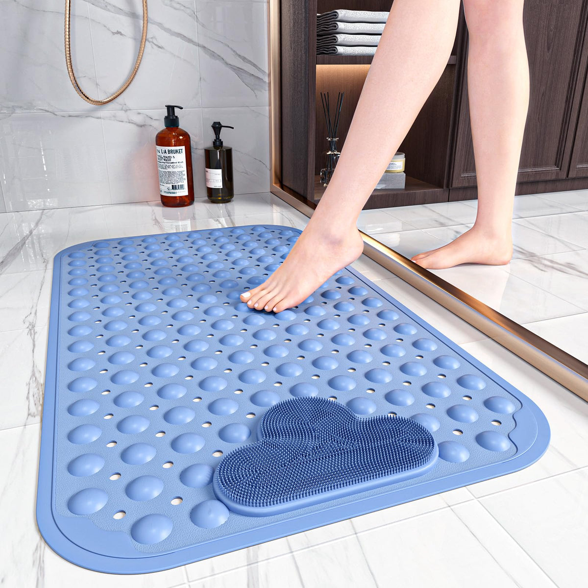 XIYUNTE Shower Mat Non Slip Anti Mould for Elderly, 70 x 40 cm Non Slip Bath Mat with Foot Massage, Non Slip Shower Mats for Inside Shower, Anti Slip