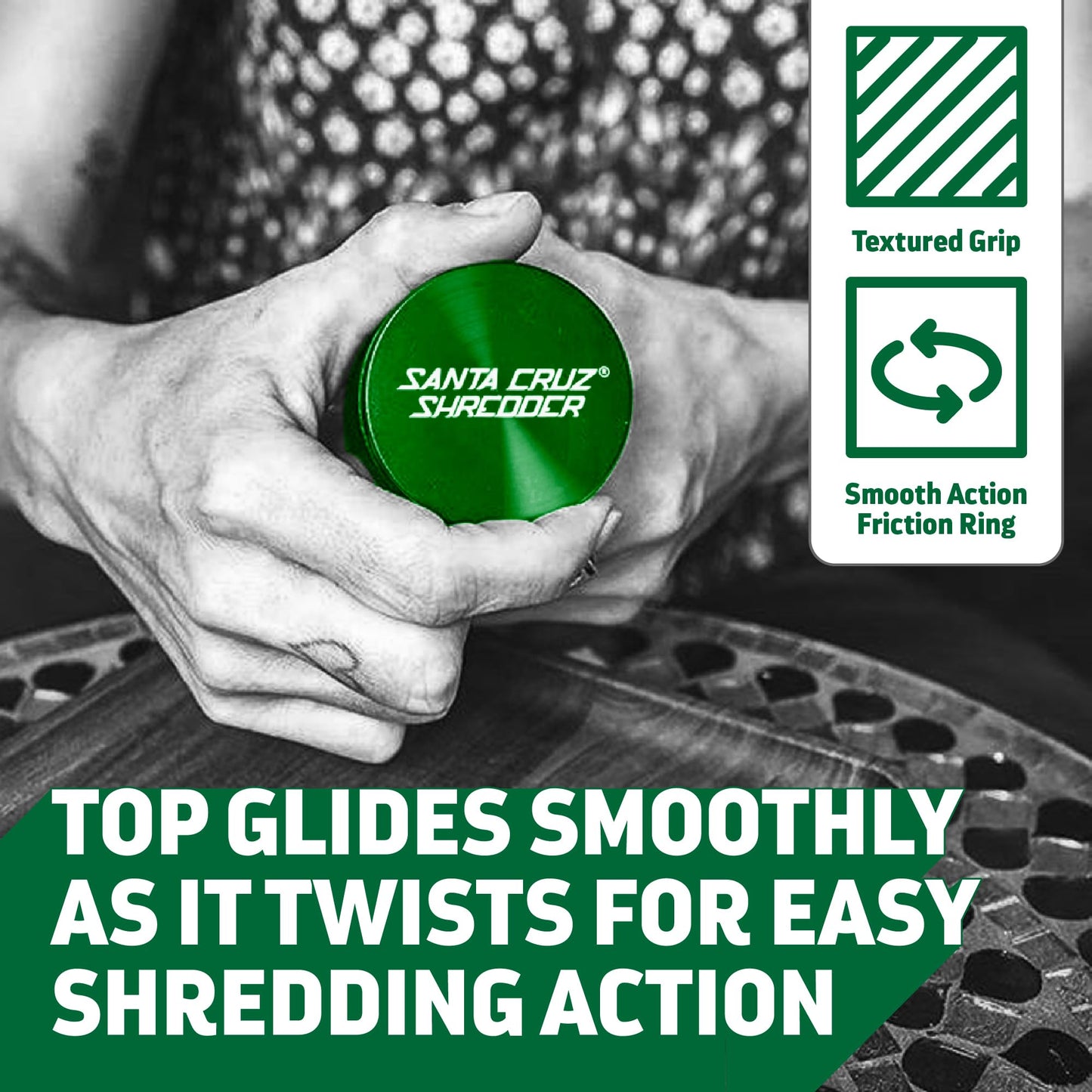 Santa Cruz Shredder Herb Grinder 3 Piece Medium 2 1/8" Superior Grip and Aluminium (Green)