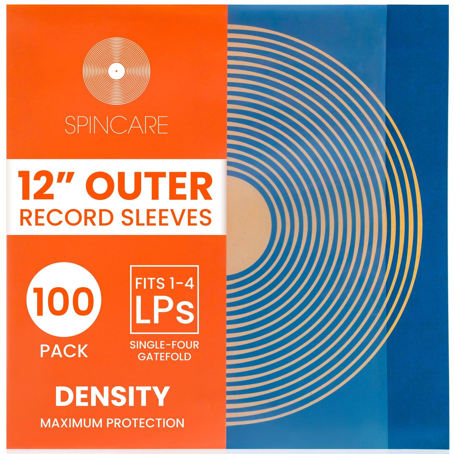 100x 12 Inch UV Protection Outer Vinyl Record Sleeves | Spincare Density Single & Double Album LP Protective Sleeve | Strong Polyethylene Archival