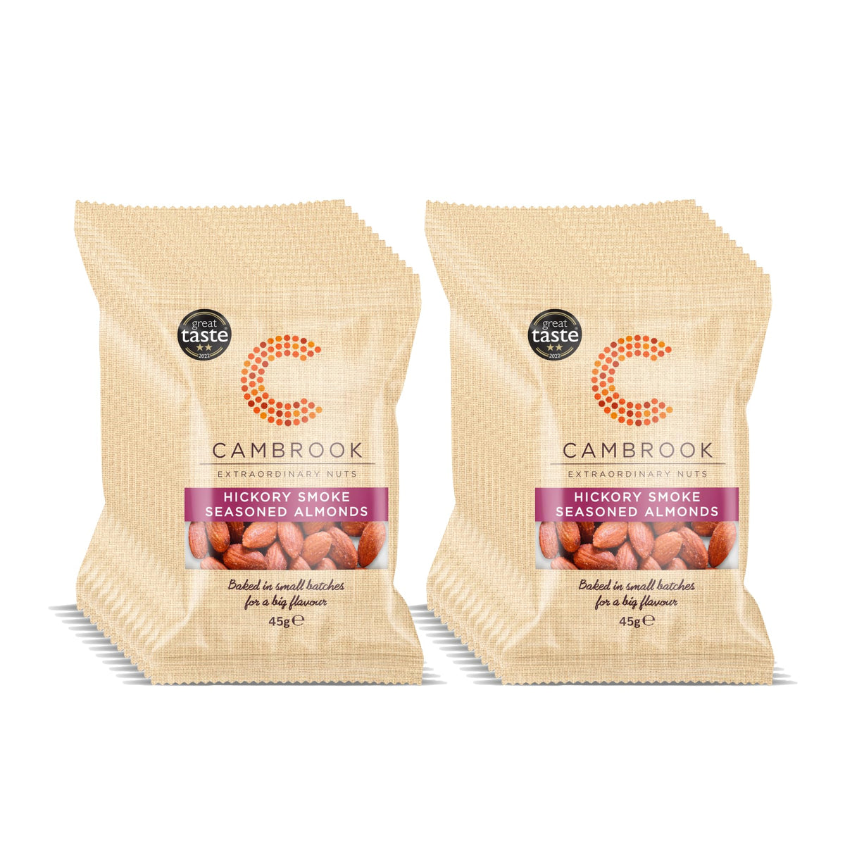 Cambrook - Hickory Smoke Seasoned Almonds, 45g Bags, Pack of 24