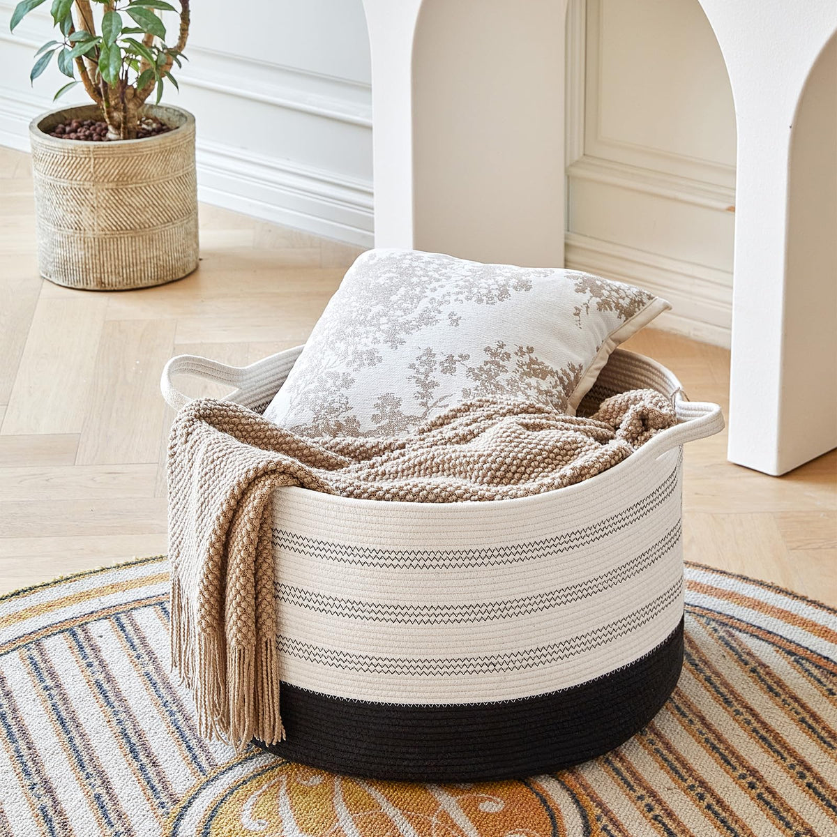 R RUNKA Toy Box for Stuffed Animal Storage – 22"x14" Large Cotton Rope Basket,Organiser for Toys, Boho Style Chest