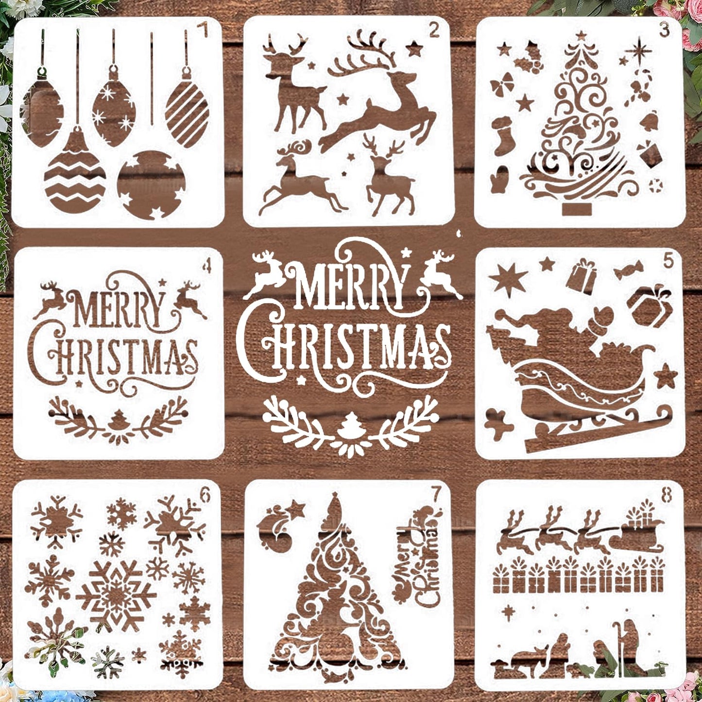 LYPER 12inch Christmas Stencils - Reusable Santa Claus, Snowmen, Snowflakes, Moose Templates for Painting DIY Crafts, Christmas Cards, Window Glass,