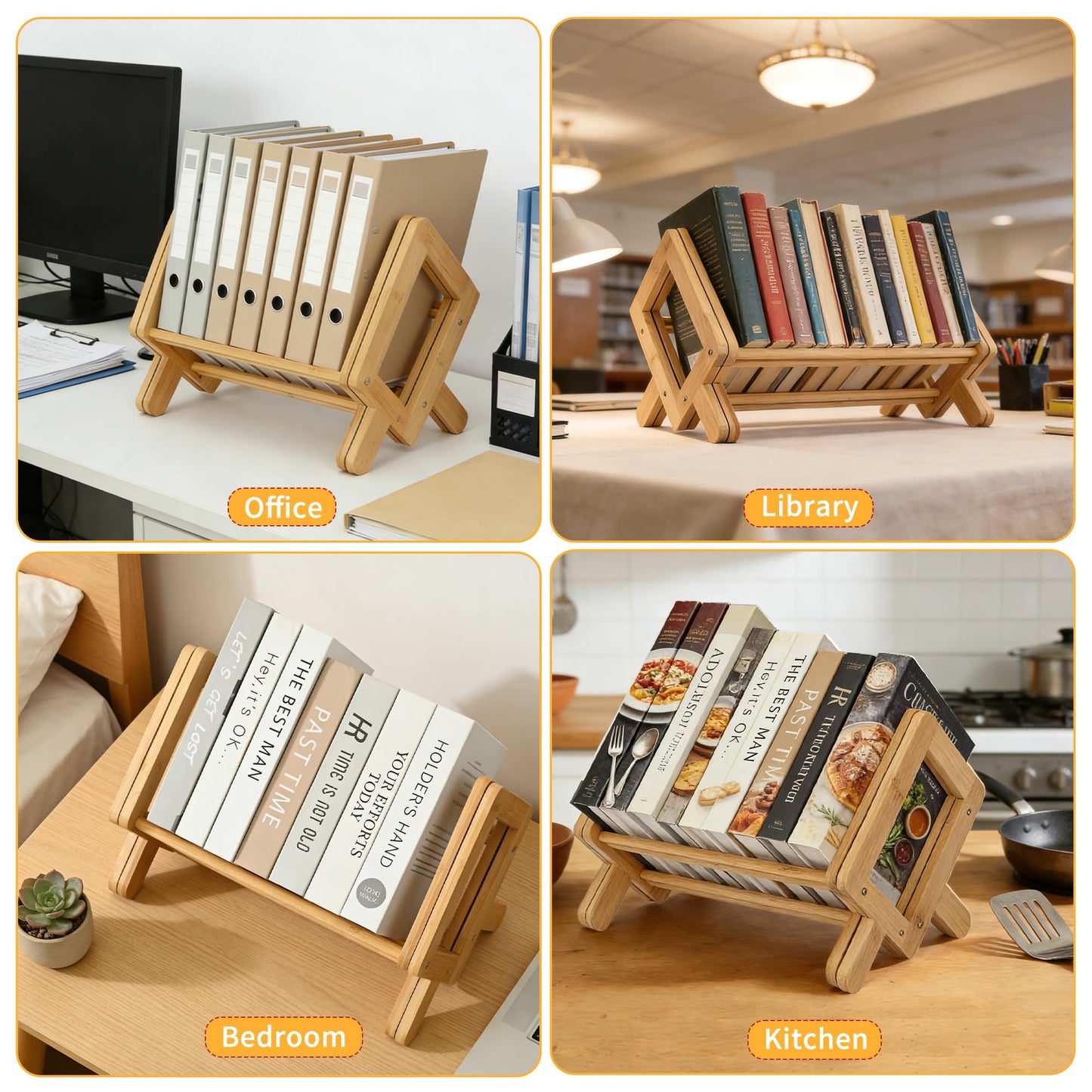 ohbien Expandable Tilting Bookcase, Bamboo Desktop Bookshelf Adjustable