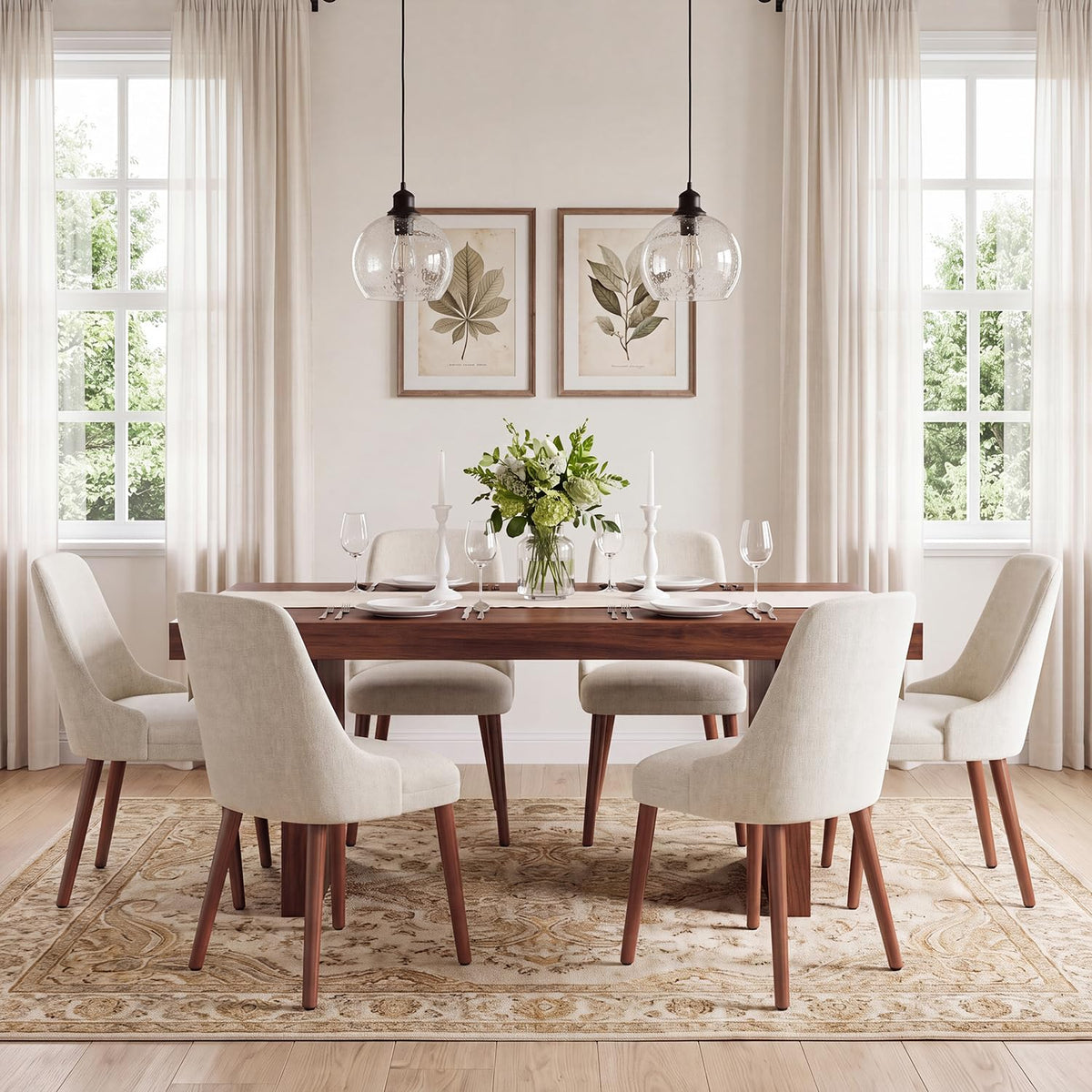Dining Chairs Set of 6, Upholstered Dining Room Chairs with Ergonomic High Back, Thick Padded Seat, Skin-Friendly Fabric