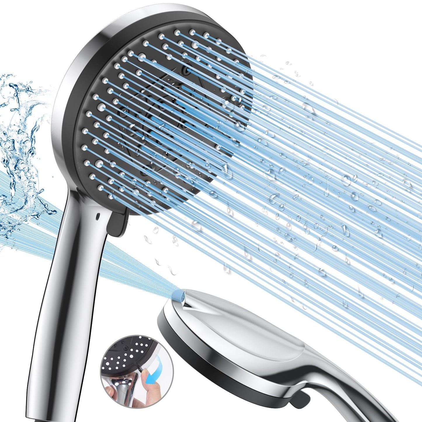 VOXON High Pressure Shower Head with 10 Modes, Large Powerful Flow Handheld Showerhead, Built-in Power Wash to Clean Tub, Tile & Pets, for Low Water