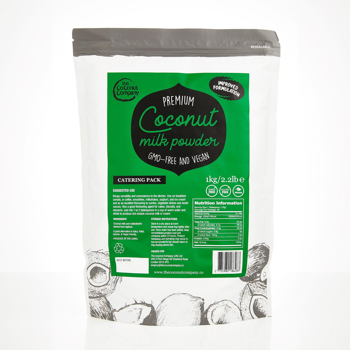 Premium Vegan Coconut Milk Powder - 1KG - Contains 65% Coconut Oil - High in Lauric Acid - Non-Dairy, Gluten-Free, Bulk Powder