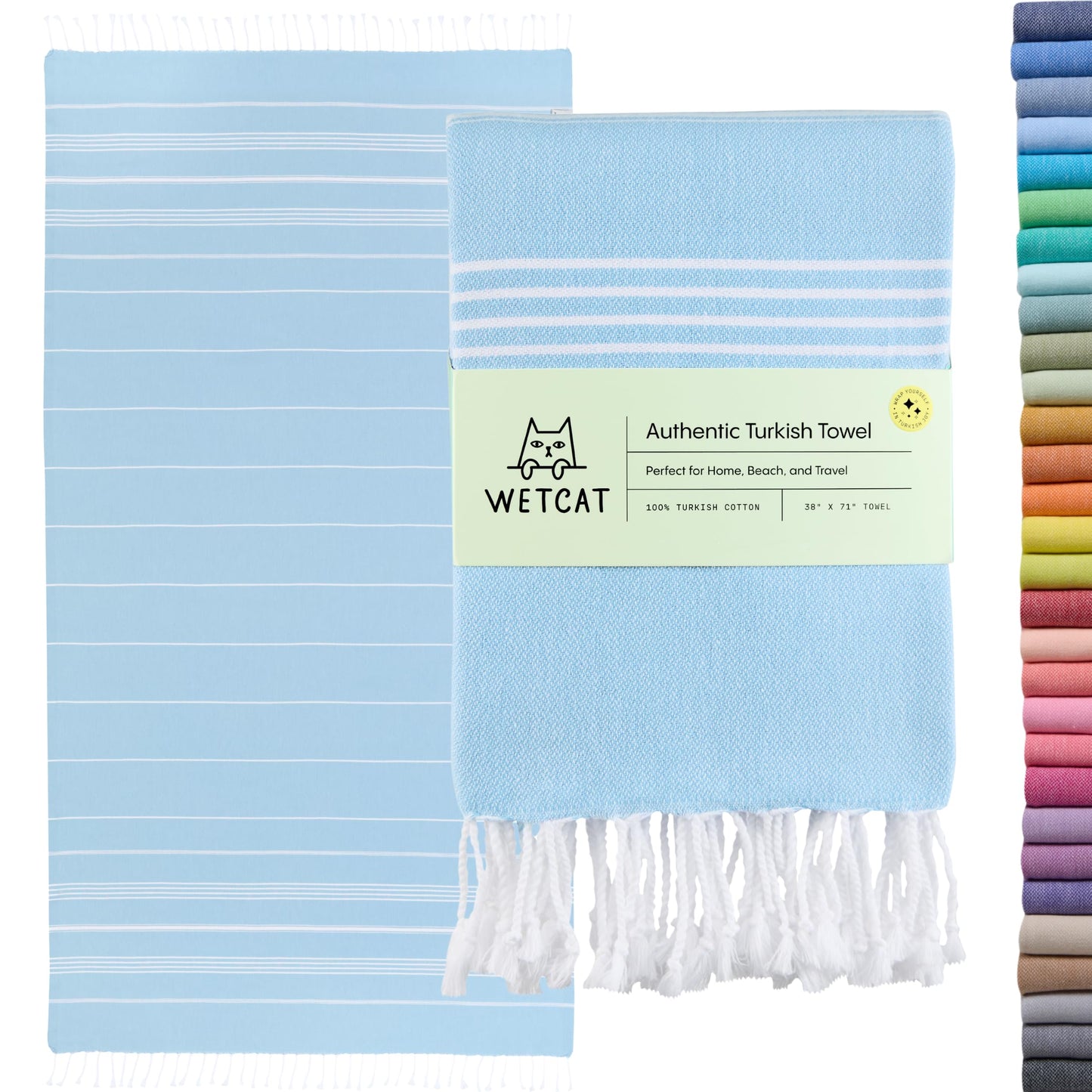 WETCAT Turkish Beach Towel Oversized 38x71 100% Cotton Sand Free Quick Dry Extra Large Light Travel Towel for Adults Beach Accessories Gifts - Light
