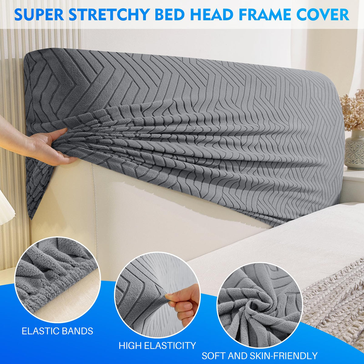 CYCMACO Elastic Bed Headboard Cover, 150 cm, Soft Stretch Bed Headboard Cover, Dustproof Bed Headboard Covers, Modern Bed Headboard Cover, Universal