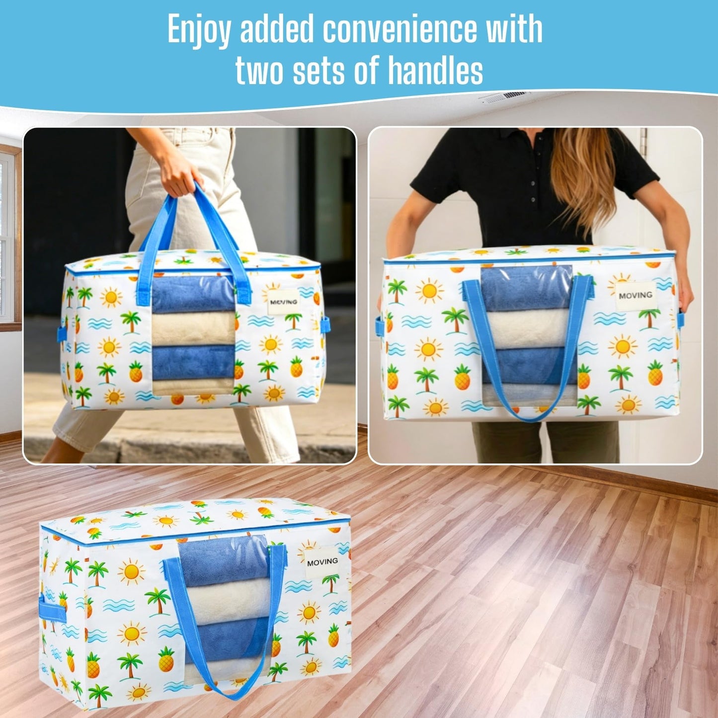 VENO 6 Pack Heavy Duty Moving Bags with Clear Window, Tropical Island, Storage Bags for Clothes and Comforter