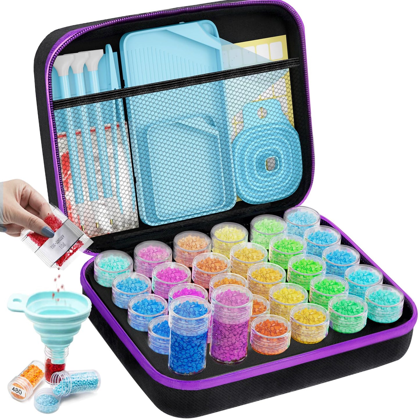 ARTDOT 30 Slots Diamond Painting Storage Boxes, 71pcs Diamond Art Accessories and Tools Kits with Pens, DIY Art Craft Bead Container Storage Boxes for