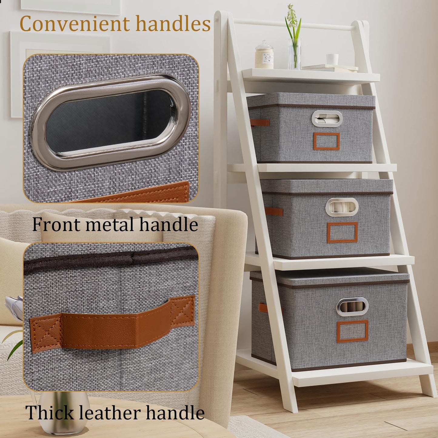 OUTBROS Collapsible Storage Boxes, Lidded Baskets, 45x30x30cm, Grey, 3 Set