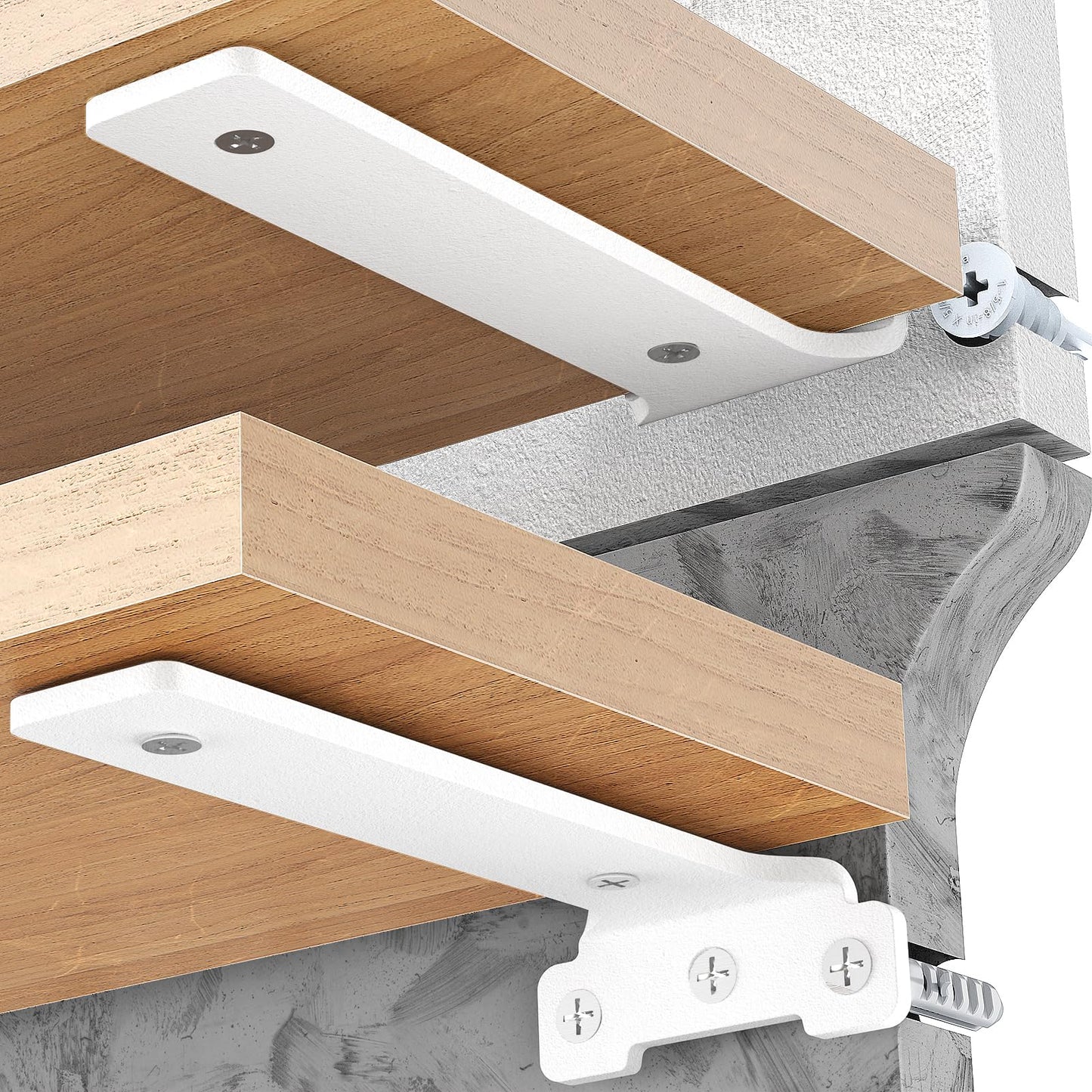 Yeabett Shelf Brackets, 4 Pack Right Angle Floating Shelf Brackets 15cm, 70kg Load Capacity, White