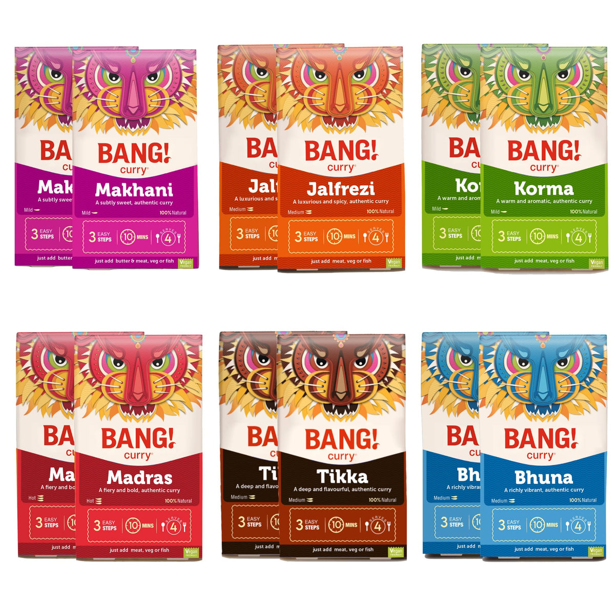 BIG BANG, Curry Kit Box ? SERVES 48 | 6 Restaurant Quality Curry flavours | 100% Natural - Gluten-Free, Vegan Friendly | Perfect for Home Cooks