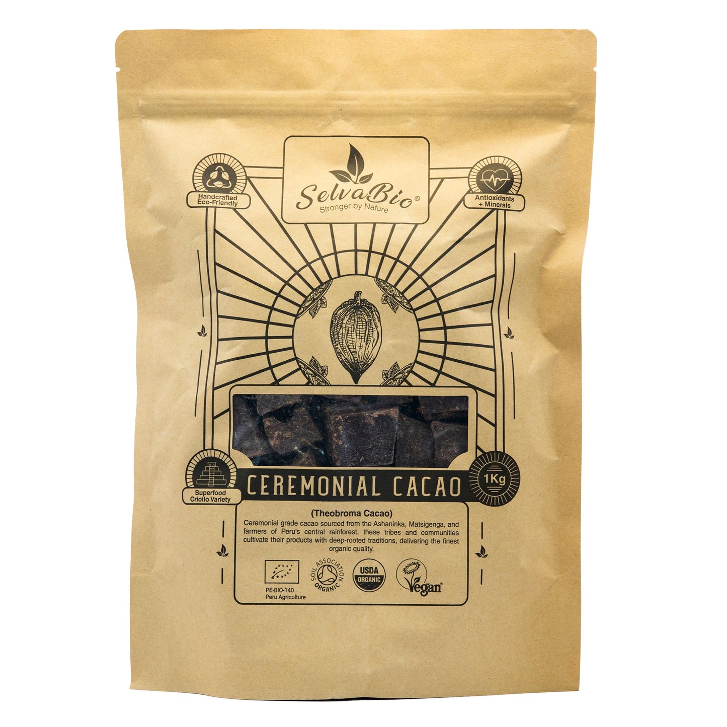 Organic Ceremonial Grade Cacao - 100% Raw Criollo Variety from Farmers and Ashaninka & Nomatsigenga Tribes in Peru, 1000g - 1kg