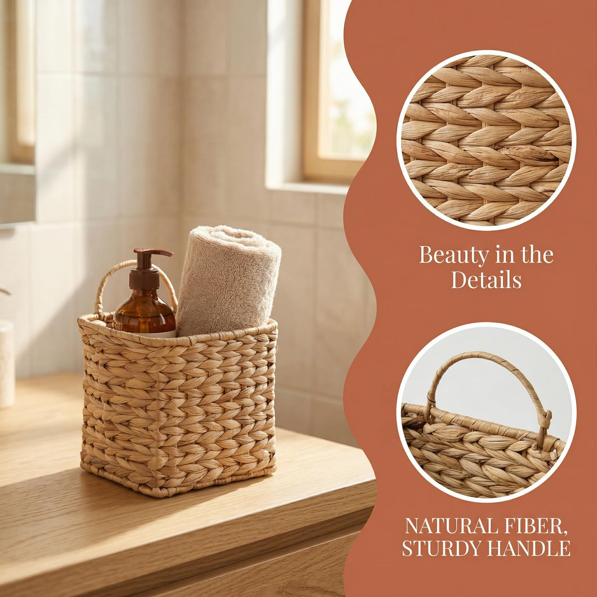 FRONDENT Wall Basket 2 PCS, Hanging Flower Baskets for Front Door, Wall, Wedding Décor, Handmade Water Hyacinth Woven Baskets