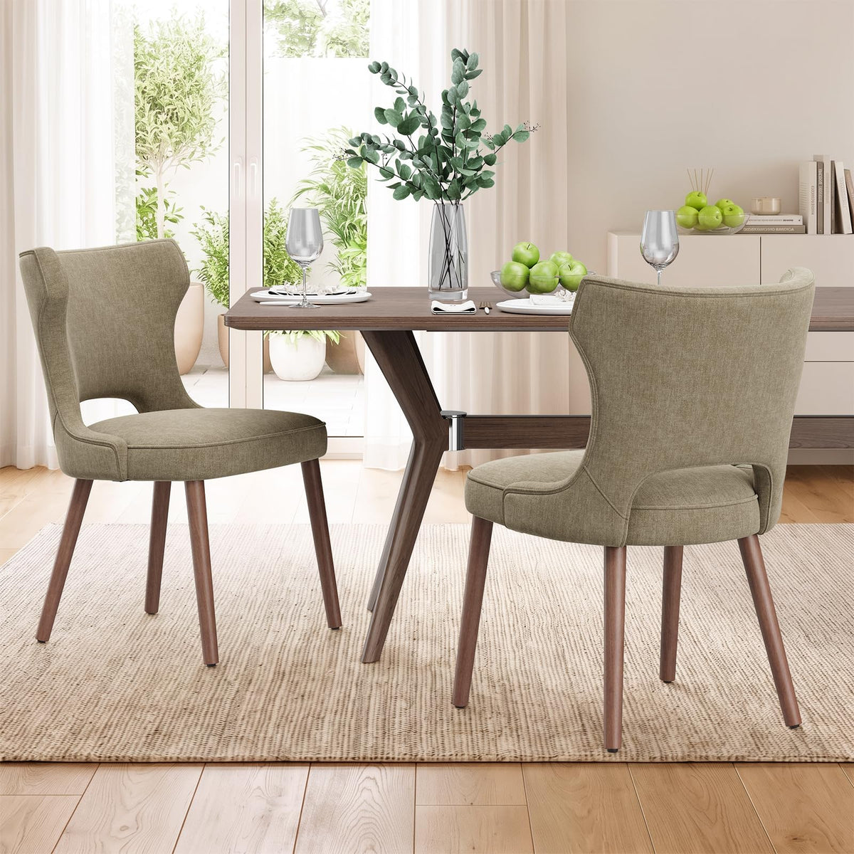 MALOL Upholstered Dining Chairs Set of 2, Dining Room Chairs with Hollow Backrest, High Back Kitchen Chairs with Solid Wood Legs, Thick Seat Cushion