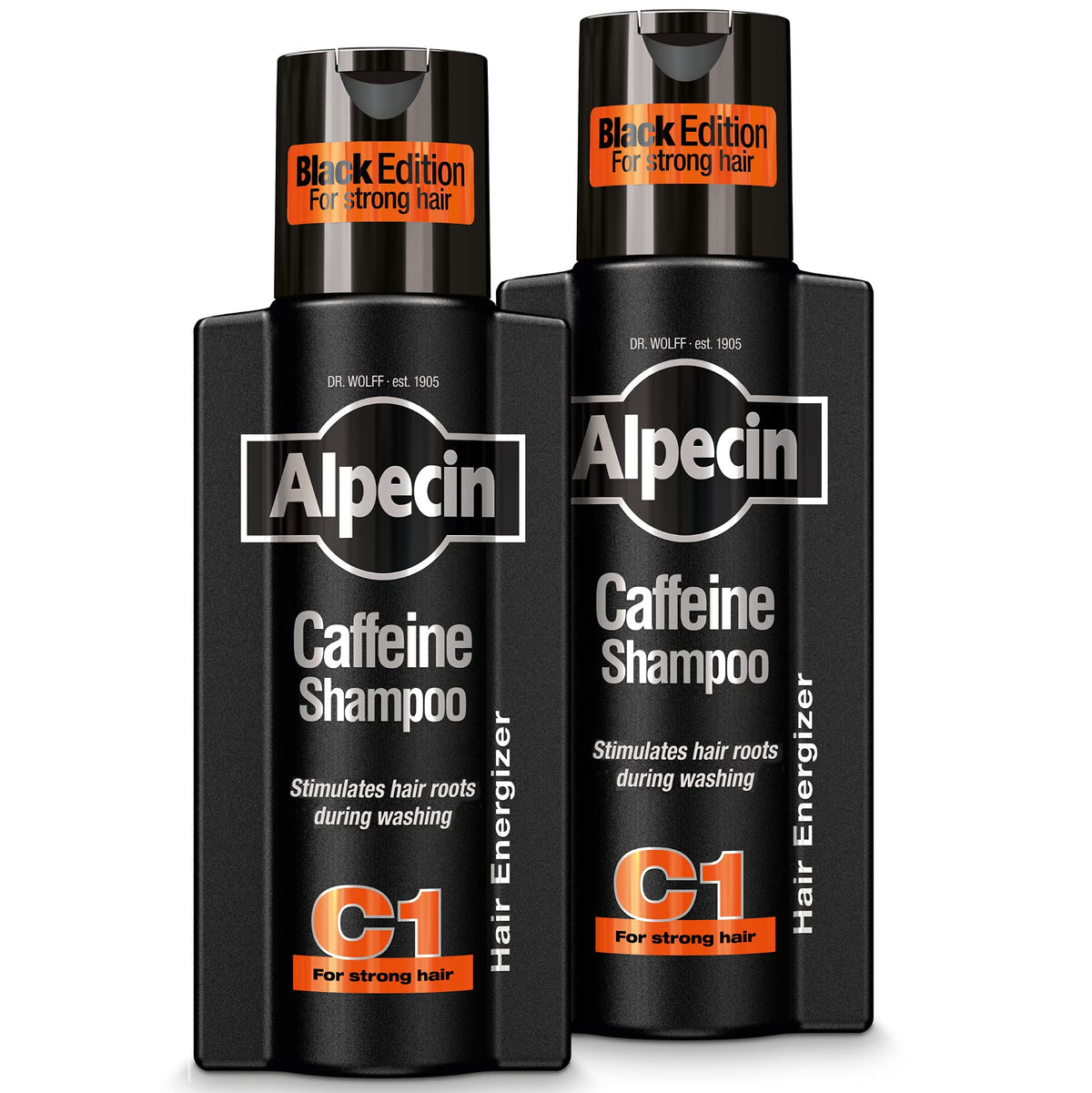 Alpecin Caffeine Shampoo C1 Black Edition - 2 x 250 ml - with new fragrance | Natural hair growth for men | Energy for strong hair | Hair Care for Men