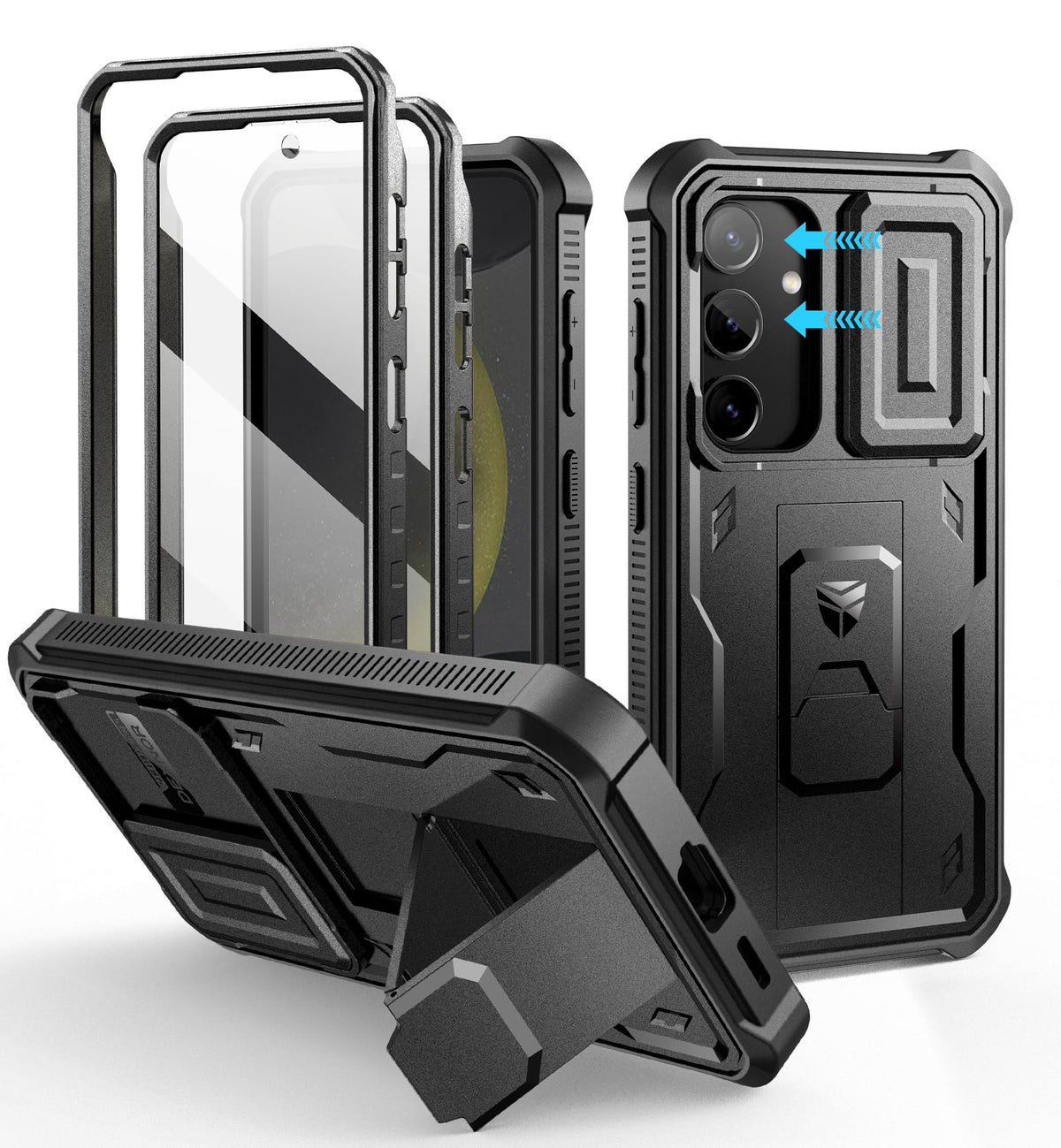 Dexnor for Samsung Galaxy S24 Case with Built-in Slide Camera Cover & Screen Protector & Kickstand, Heavy-Duty Shockproof Rugged Case Full-Body Bumper