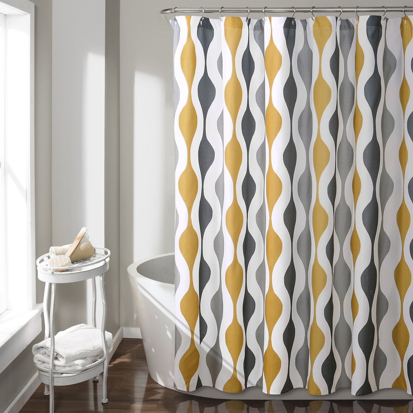 Lush Decor Mid Century Geo Shower Curtain, 72" x 72", Gold & Gray