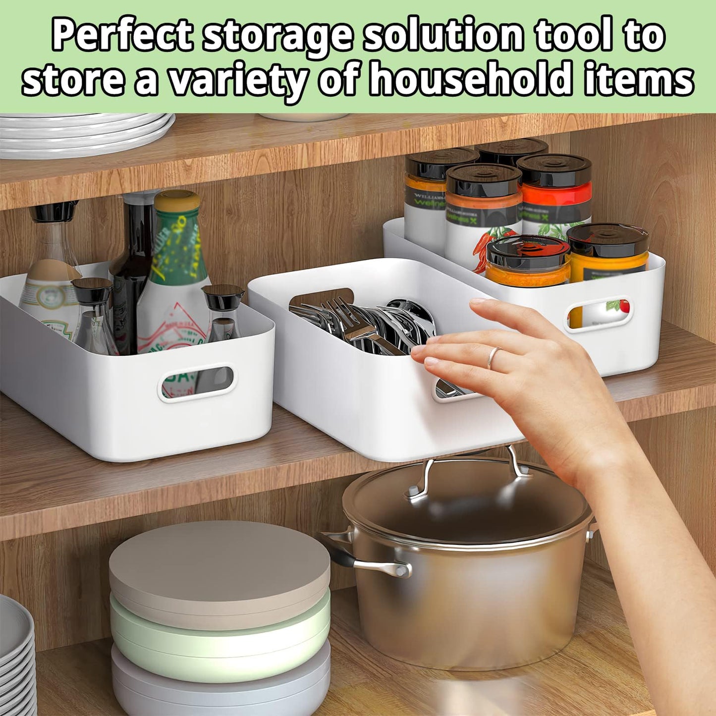 W&H 5 PCS White Plastic Storage Boxes Small with Handle