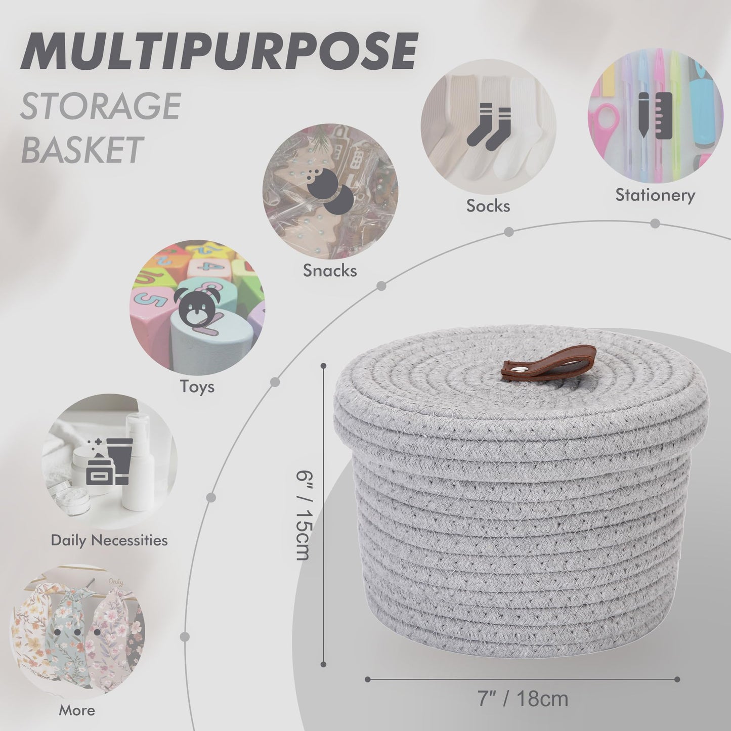 Sea Team Twin Grey Lidded Cotton Rope Multi Purpose Storage Baskets