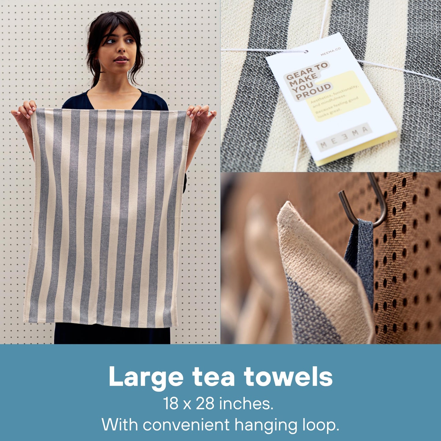 MEEMA Kitchen Towels and Dishcloths Sets of 4 | Large 18 x 28 Inch | Upcycled Cotton Tea Towel | Super Absorbent Cotton Dish Towels for Kitchen