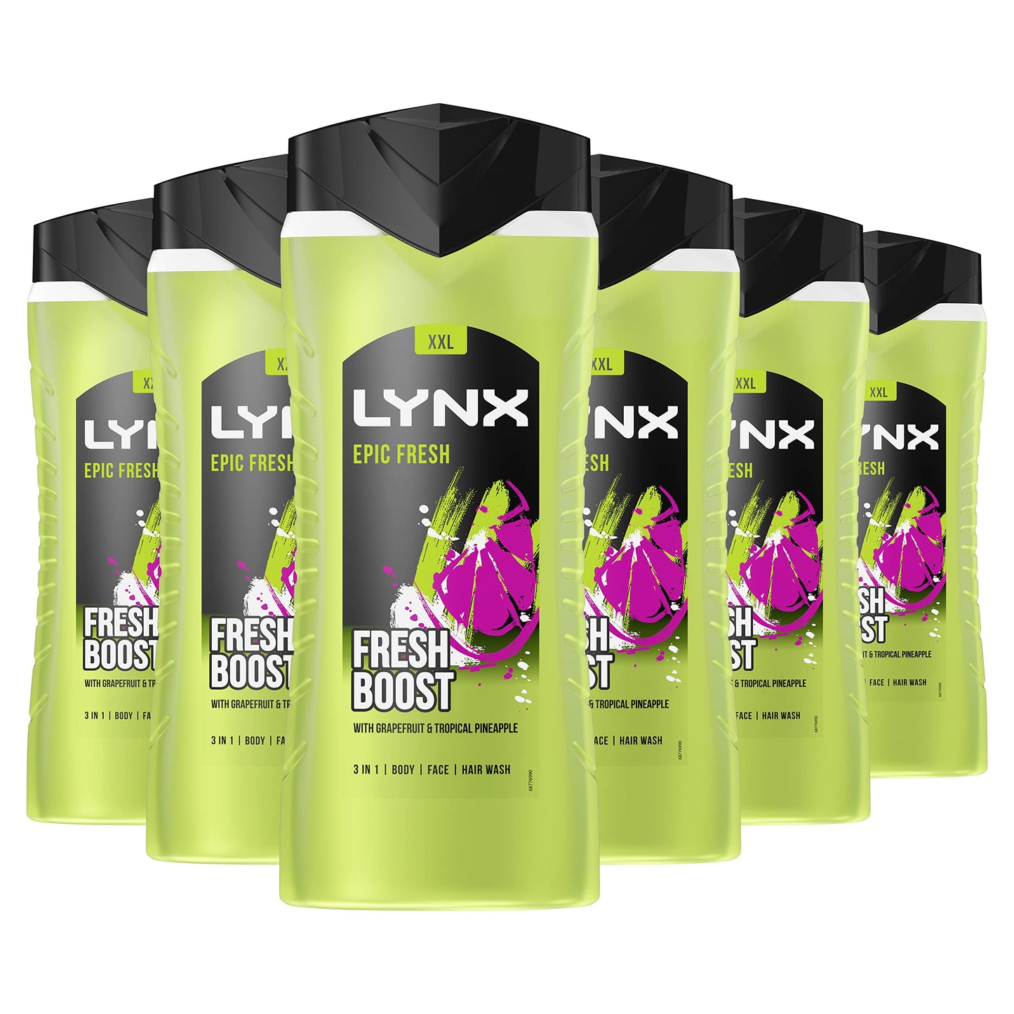 Lynx Men Epic Fresh grapefruit & tropical pineapple scent 3-in-1 Hair, Face and Body Wash Shower Gel for an all day fresh & clean feel 500 ml, Pack of