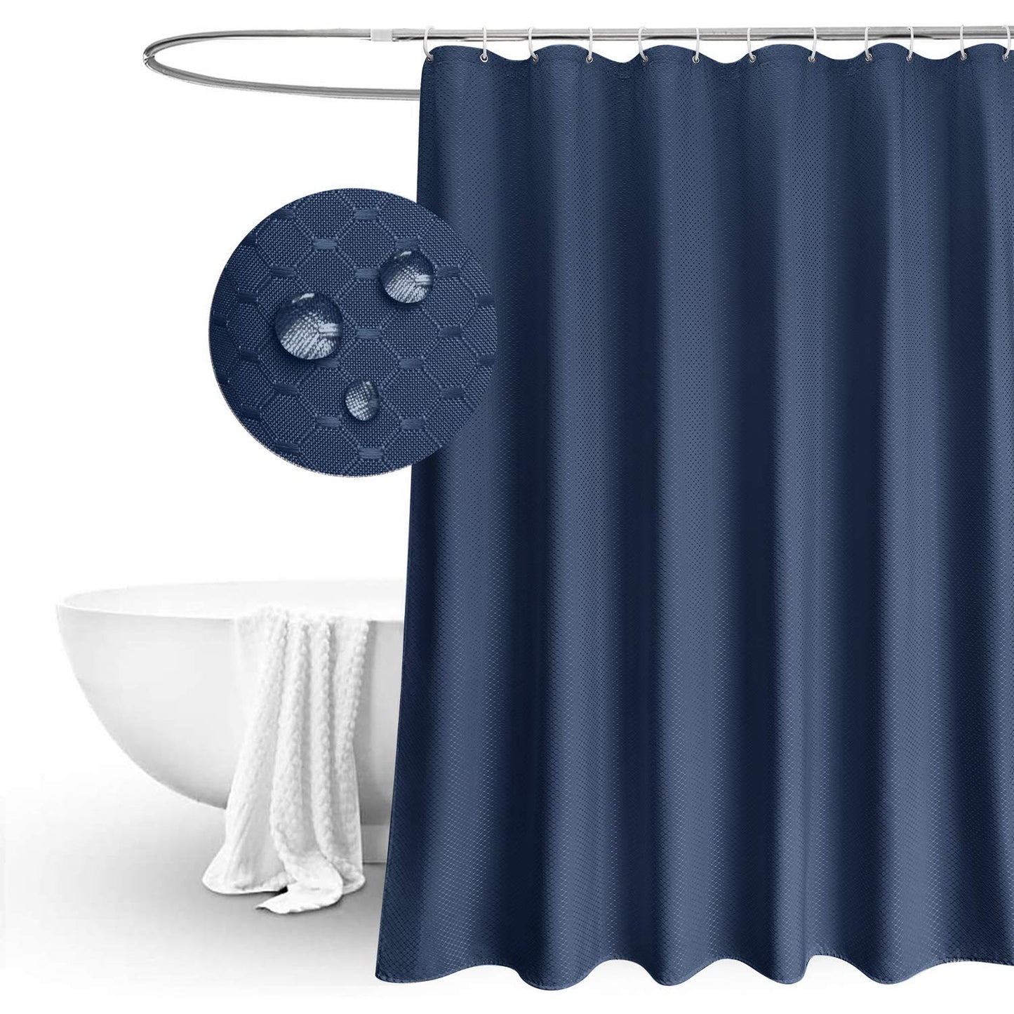 EurCross Blue Shower Curtain 180 x 180cm Long, Elegant Waffle Weave Hotel Luxury Fabric Shower Curtain Mildew Resistant Water Repellent Heavy Duty