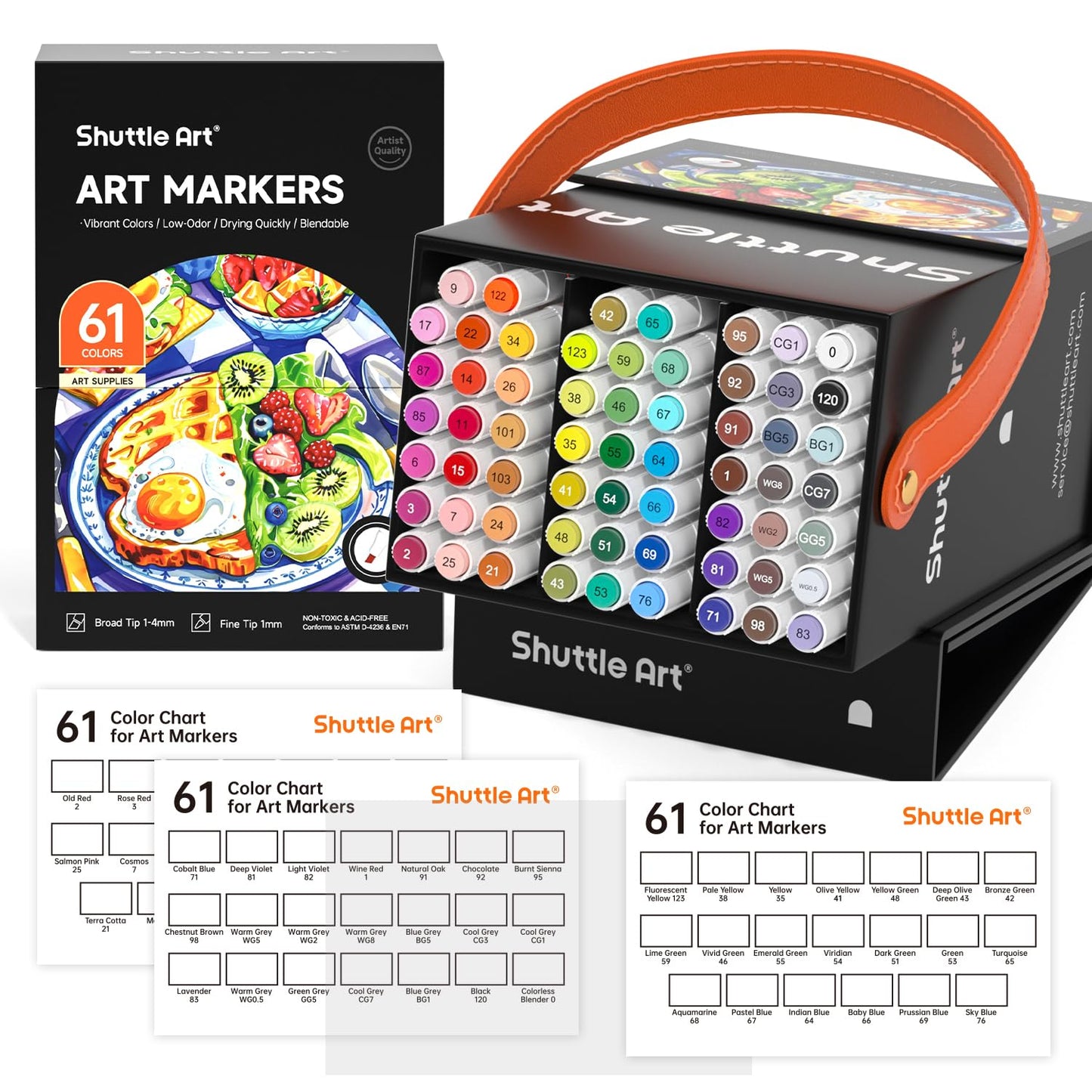 Shuttle Art 61 Colours Alcohol Markers, Dual Tip Art Markers and Blender Art Pens for Drawing, Sketching Highlighting, Marker Pens with Carrying Case