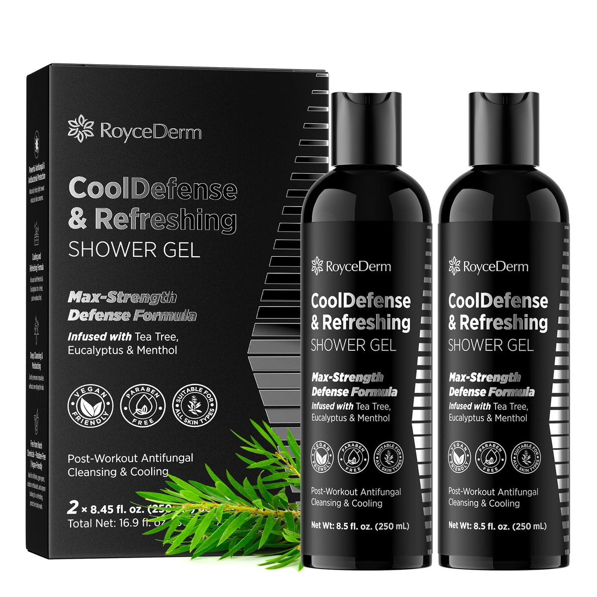 Roycederm Antifungal Body Wash for Men ? Helps with Athlete?s Foot, Jock Itch & Ringworm ? Cooldefense Shower Gel with Tea Tree & Menthol Post-Workout