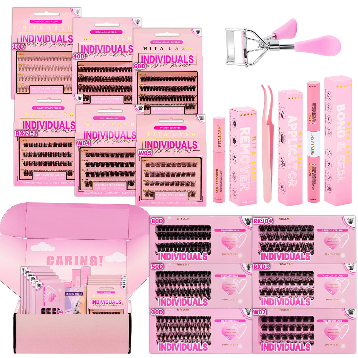 Lash Clusters Kit Lashes Clusters 12 Boxes Cluster Lashes Soft Eyelash Extensions Wispy Eyelash Cluster with Lash Bond and