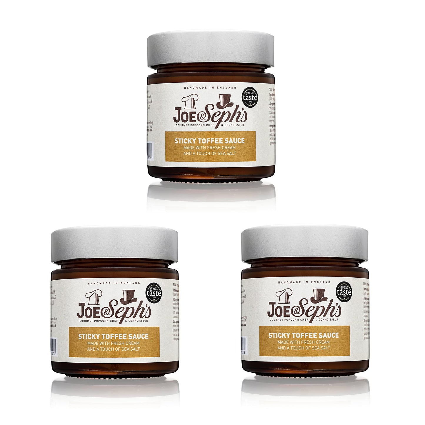 Joe & Seph's Sticky Toffee Caramel Sauce (3x230g)| 1 Star Great Taste Award, caramel drizzle, ice cream sauce, caramel sauce for coffee, vegetarian,