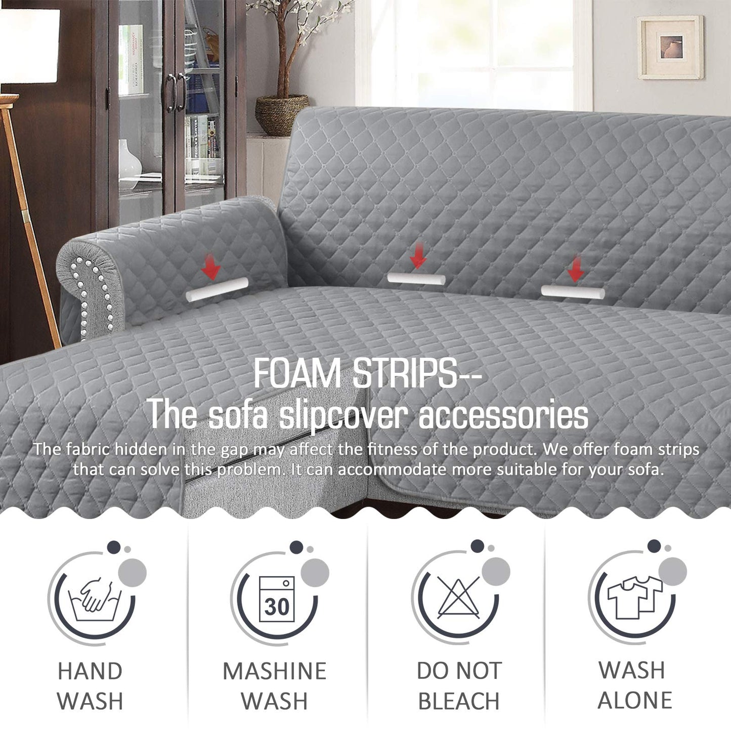 TAOCOCO Corner Sofa Bed Cover Reversible 3 Seater Chaise End Sofa Cover L Shape Sofa Protector for Pets Furniture Sofa Protector (Pale Grey)