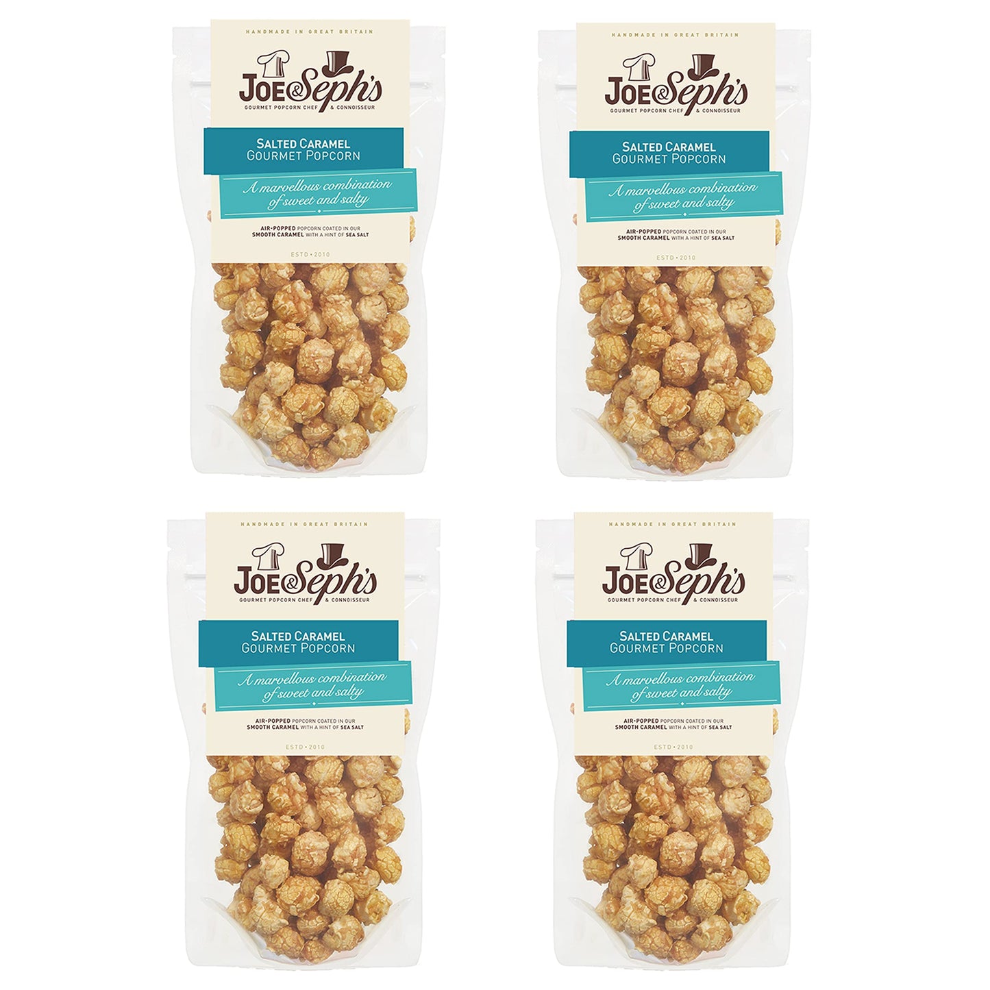 Joe & Seph's Salted Caramel Popcorn (4x70g) | 2 Star Great Taste Award, gourmet popcorn, air-popped, on the go snack, for a party, salted caramel