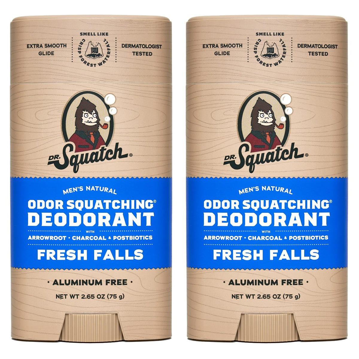 Dr. Squatch Natural Deodorant for Men 2 Pack Fresh Falls ? Odor-Squatching Men's Deodorant Aluminum Free (2.65 oz, 2 Pack)