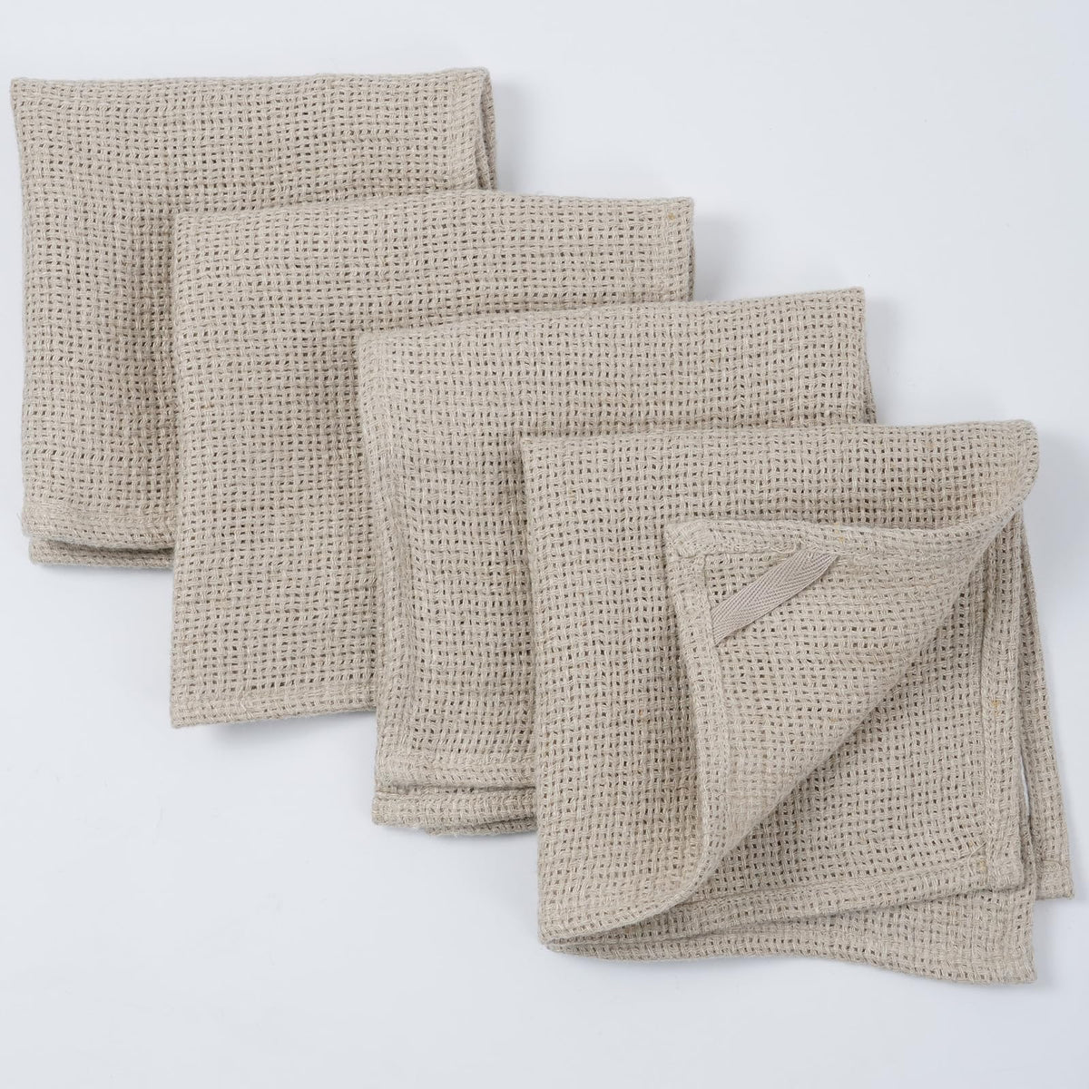 HSOFTIFY 100% Linen Face Cloth for Washing 4 Pack with Hanging Loop, Nature