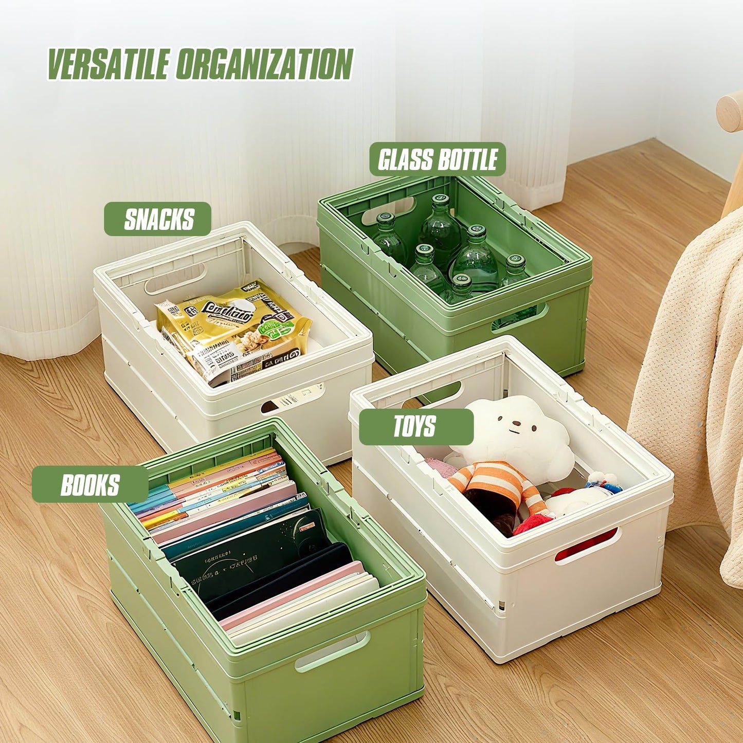 Vivikivi Collapsible Storage Crate,Plastic Storage Box, White-2 Pack