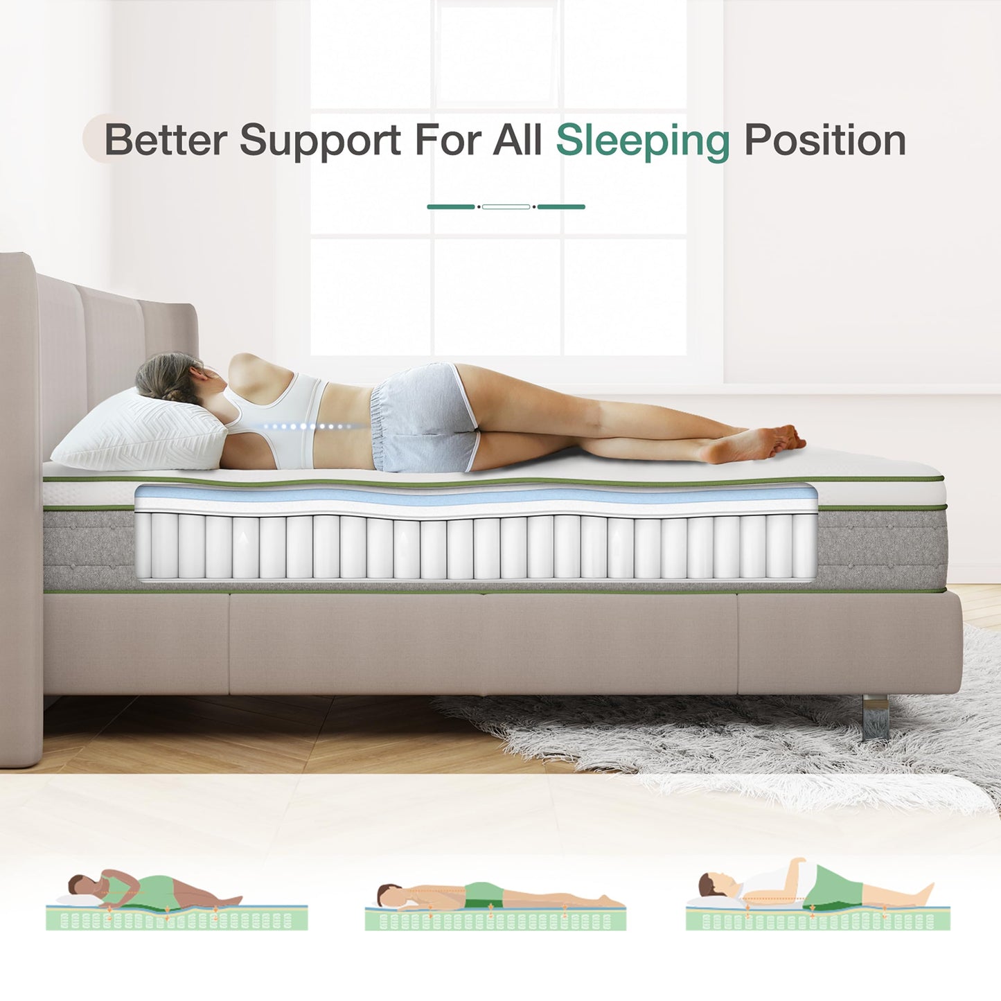 Novilla Gel Memory Foam Pocket Sprung Mattress, 8 Inch King Size Mattress Medium Firm