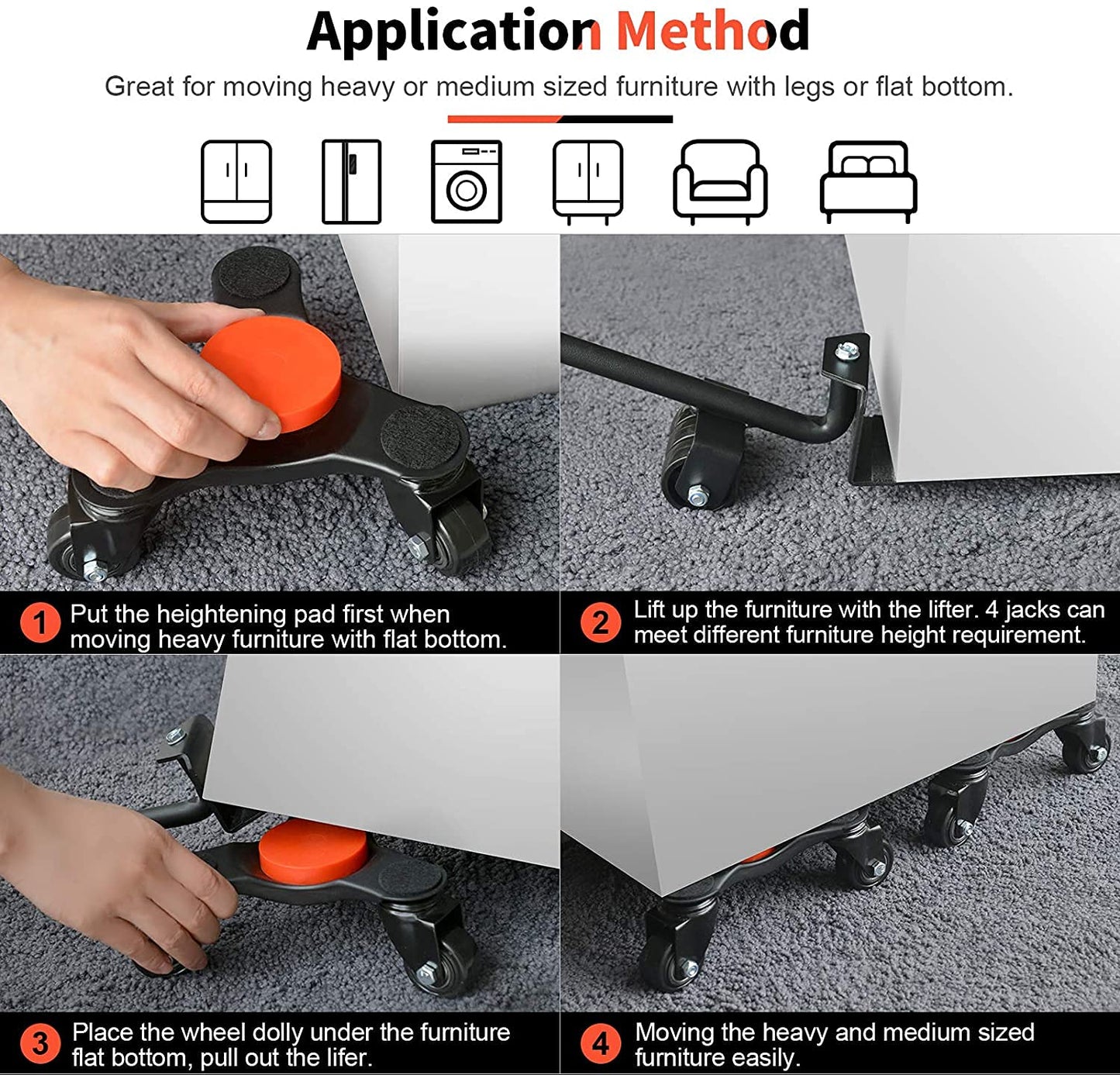 Ronlap 6-Inch Steel Tri-Dolly,3-Wheel Furniture Mover's Dolly with Lifer