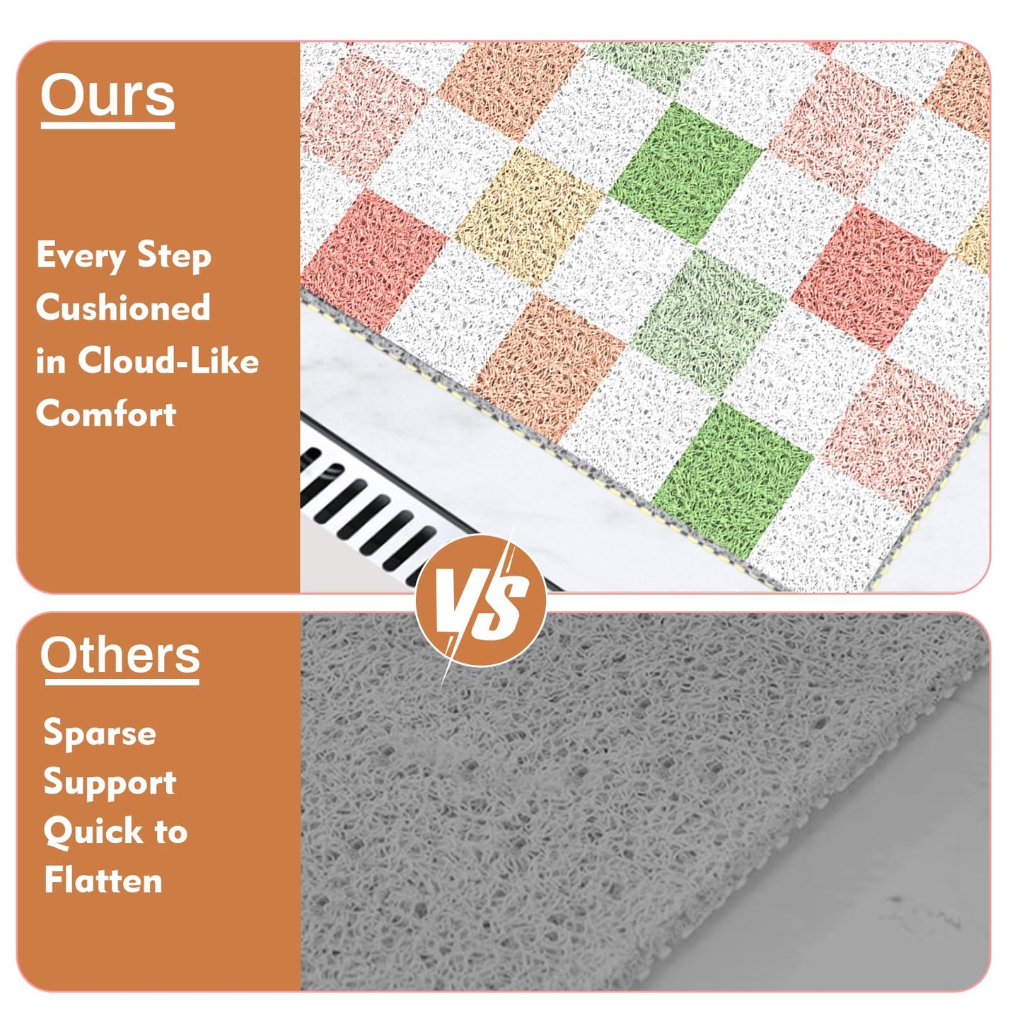 BLESWIN Large Shower Mat Non Slip 50x80CM, Checkered Shower Quick Dry Mats with Drain Hole, Antibacterial PVC Bath Mat for Inside Shower